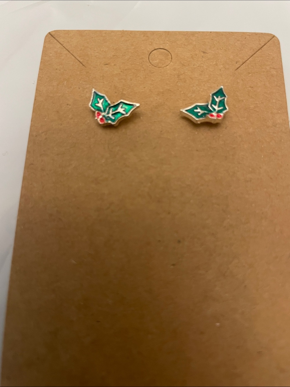 Holiday Holly Stud Earrings - Green with Red Berries
